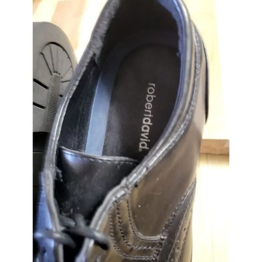 Robert David Men Wingtip Oxfords Size US 9 M Black Leather Grandpacore Preppy‎